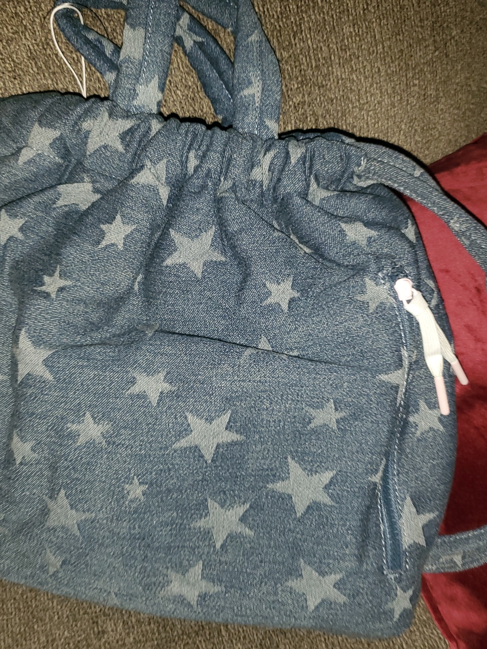 Wildfox Blue Denim With Gray Star Drawstring Tote/backpack - Picture 3 of 6